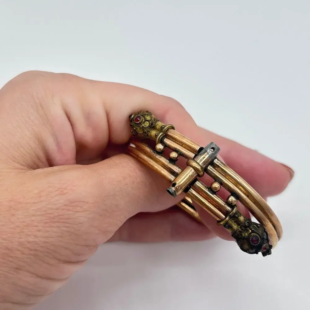 Vintage Victorian Etruscan Revival Bypass Hinged Bangle Bracelet Jewelry BROKEN